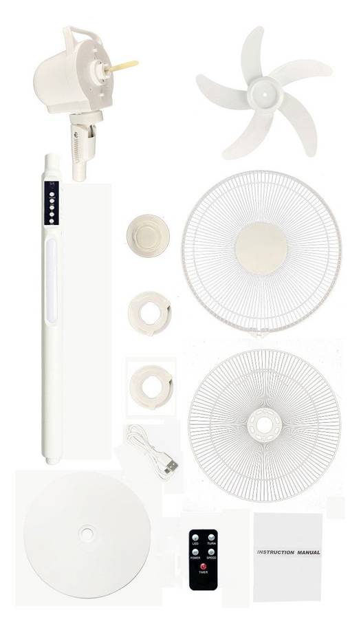 LN040 - SunX  Rechargeable 14" Solar fan. Remote Control. Solar Panel.+ 2 x LED bulbs.USB port