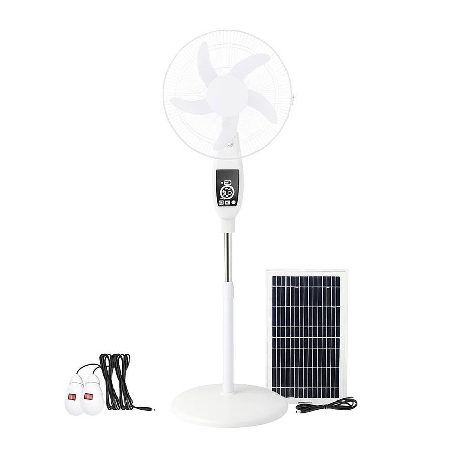 LN045 - SunX  Rechargeable 16" Solar fan. Remote Control. Solar Panel.+ 2 x LED bulbs.USB port