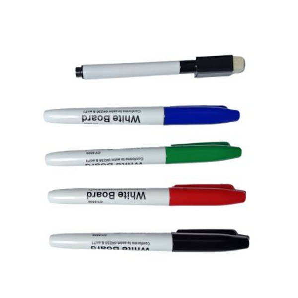 Quality Whiteboard Markers Set with Eraser - 4 Vibrant Colors, Easy Erase