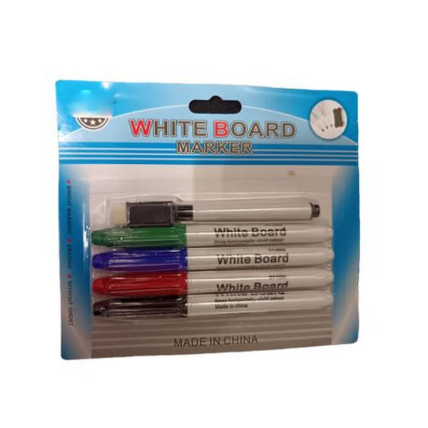 Quality Whiteboard Markers Set with Eraser - 4 Vibrant Colors, Easy Erase