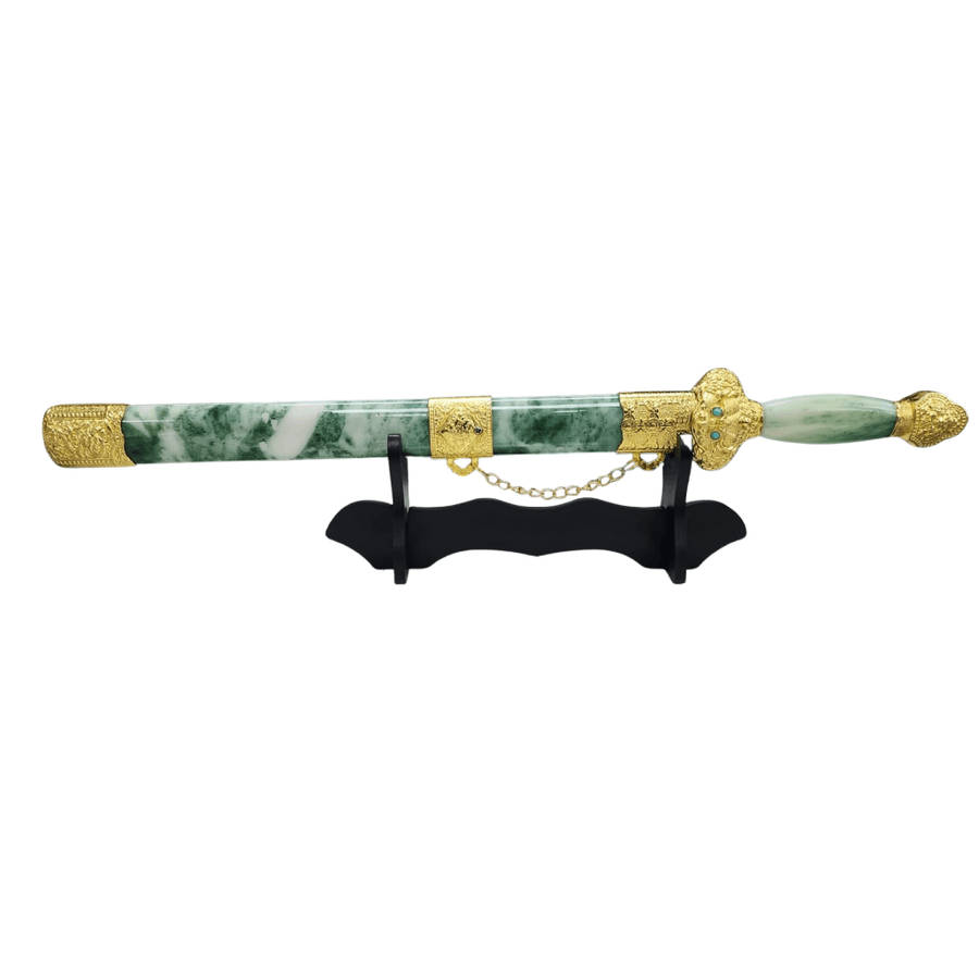 Small Gold & Green Katana Sword with Stand  Fas 3-11 1Pc Decorative Display Sword