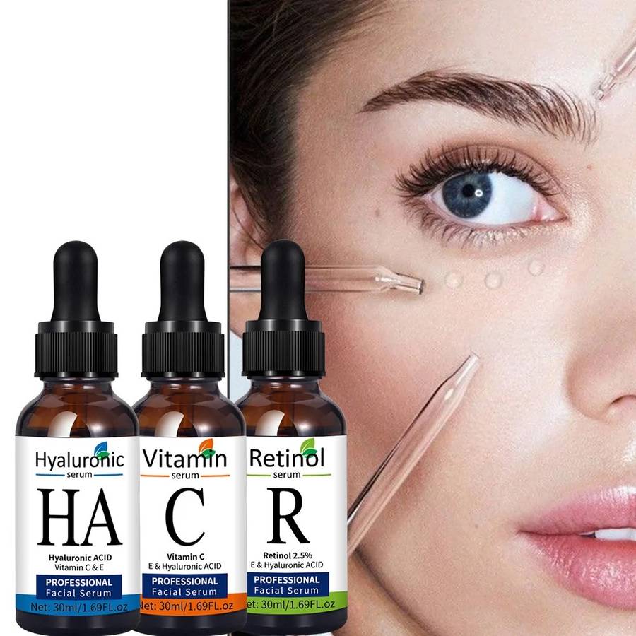 Vitamin C, Retinol and Hyaluronic Acid Serum Set - Complete Skincare Solution