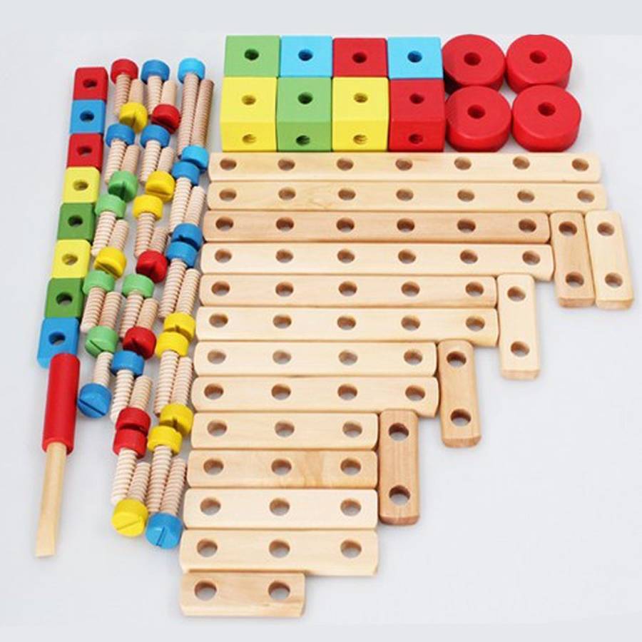 Multi-Functional Nut Combination Wooden Construction Screw and Joints Set Toy for Kids