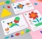 Geometric puzzles(20PCS double sided cards+40PCS images + 60PCS wooden shape blocks)