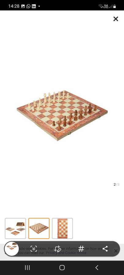 3 in 1 Wooden Foldable Board game -Chess, Draught, Checkers