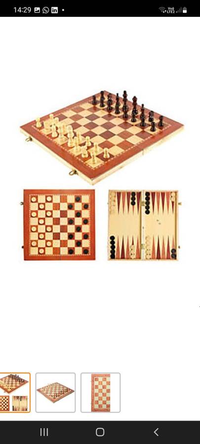 3 in 1 Wooden Foldable Board game -Chess, Draught, Checkers