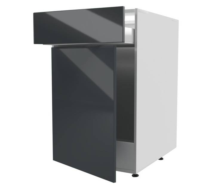 Home and Kitchen Base Unit 1 Drawer Gloss Cabinet - Storm Grey (450mm)