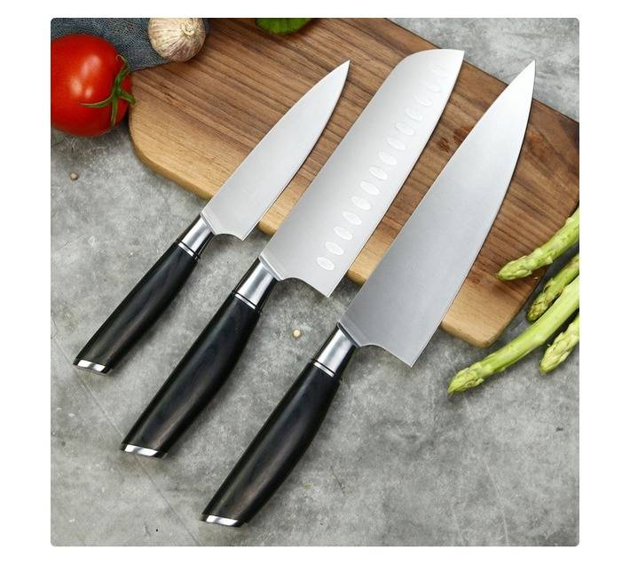 Lifespace Classic Japanese 3 Piece Chef Knife Set - Petty, Santoku and Chef