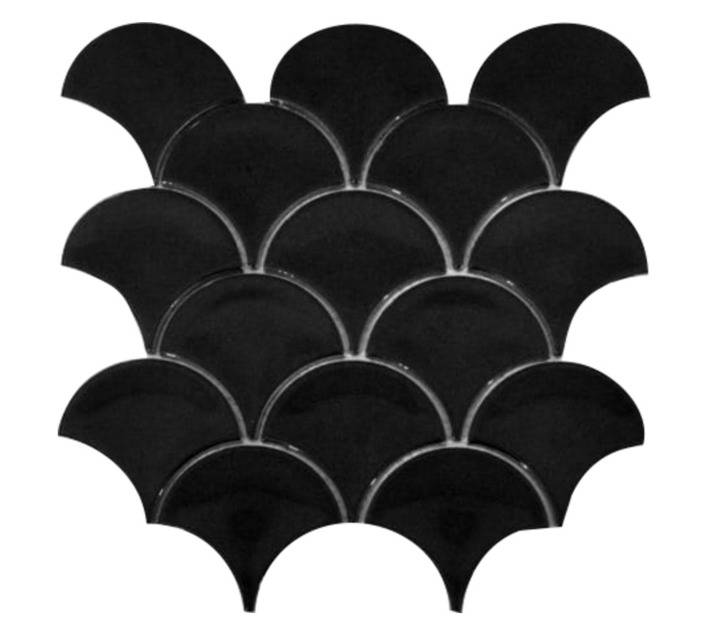 Douglas Jones 1301 Gloss Fan Mosaic Tile - Black (90 x 85 x 8mm)