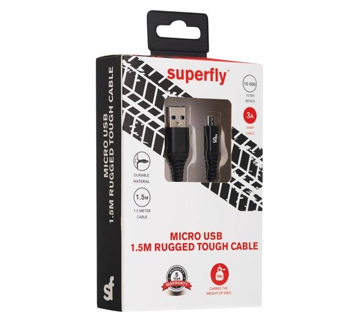 Superfly 3A Tough Micro USB Cable - Black (1500mm)