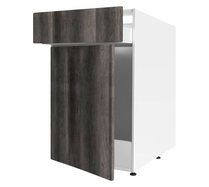 Home and Kitchen Base Unit 1 Drawer Melamine Cabinet - Monument Oak (450mm)