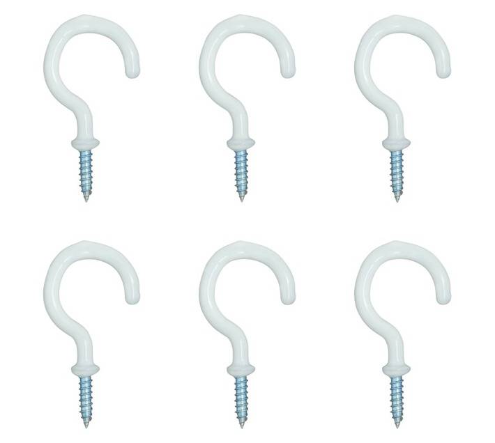Eureka 6 x Round Cup Hooks - White (32mm)