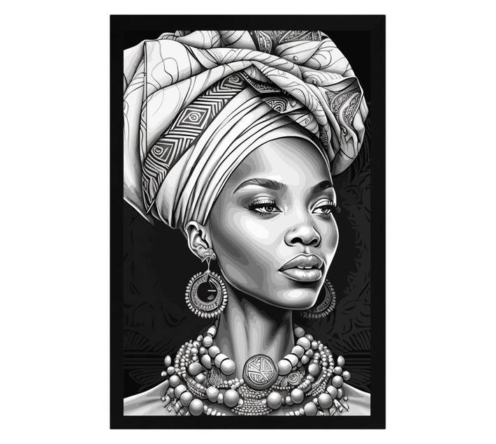 Amber Bay Framed Ethnic Lady 1 Canvas Print - Black (430 x 630mm)