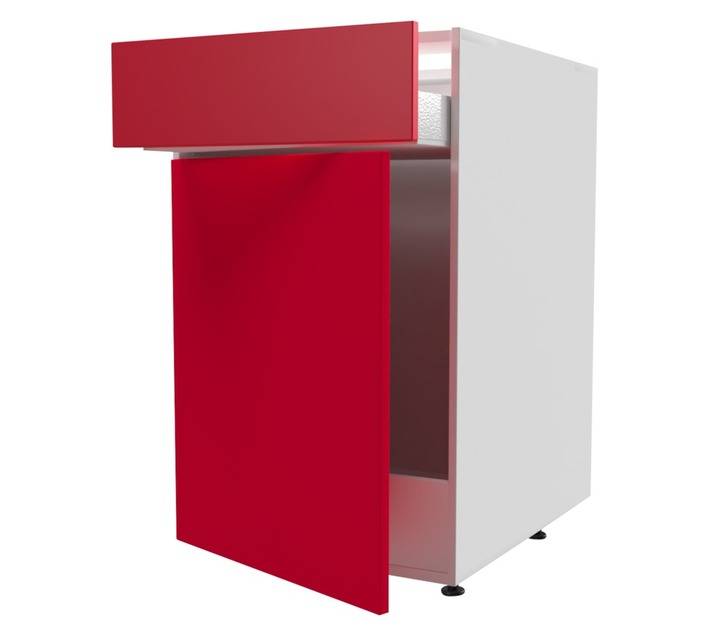 Home and Kitchen Base Unit 1 Drawer Gloss Cabinet - Candy Red (450mm)