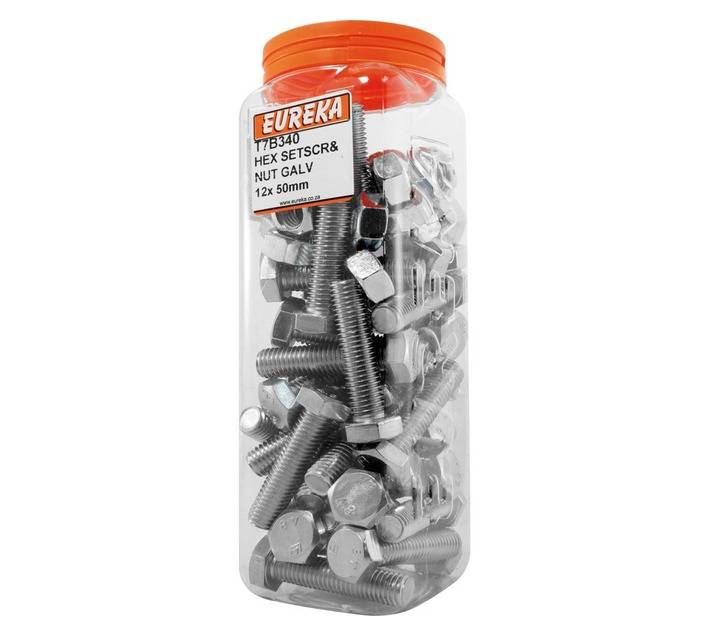 Eureka 12 x 50mm Galvanised Hex Set Screw and Nut (35 Pack)