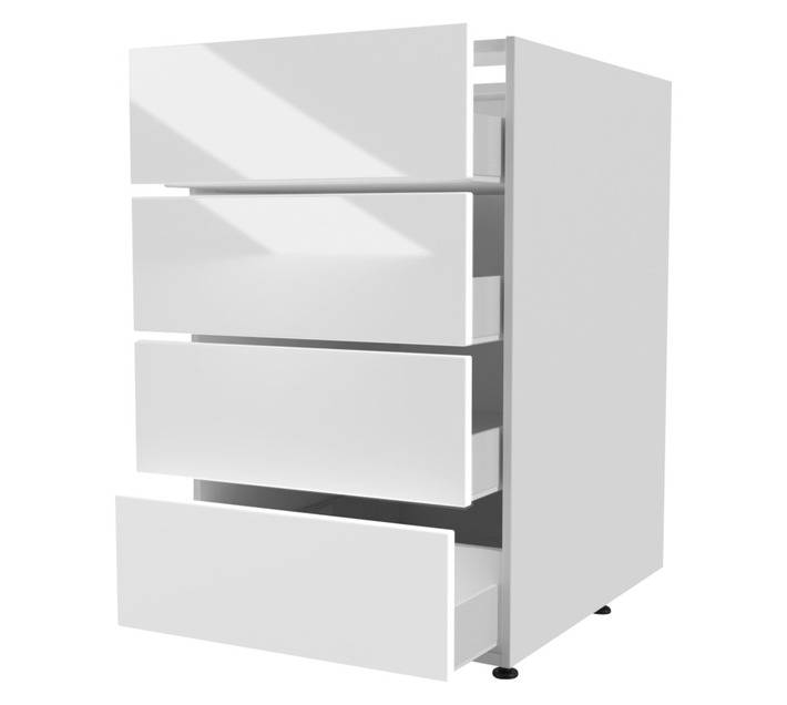 Home and Kitchen Base Unit 4 Drawer Gloss Cabinet - White (450mm)