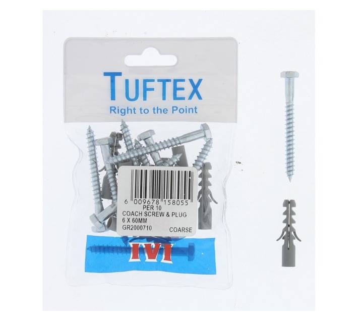 Tuftex10 x Coach Screw and Plugs (6 x 60mm)