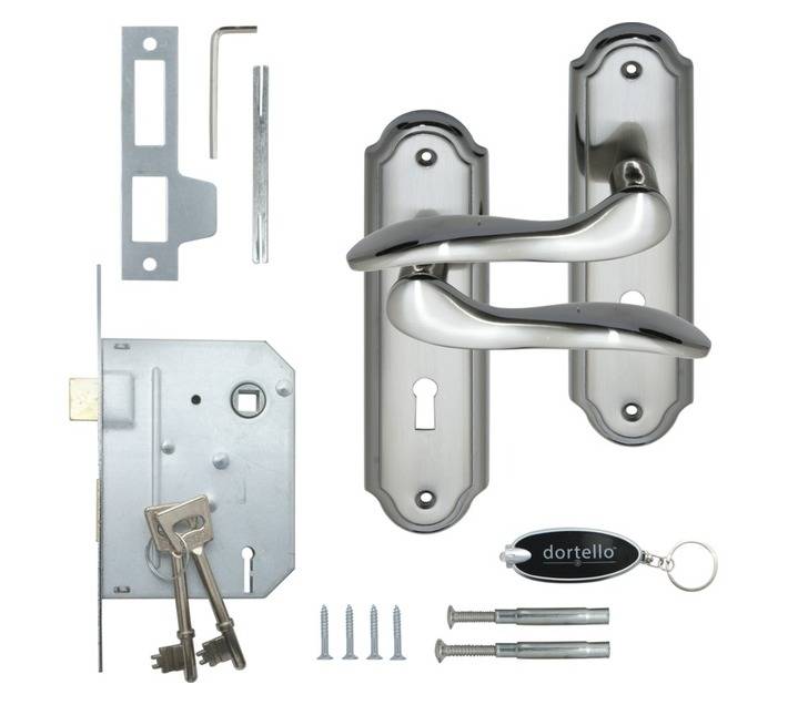 Dortello Argos Satin Nickel 3 Lever Lockset with Handles - Black