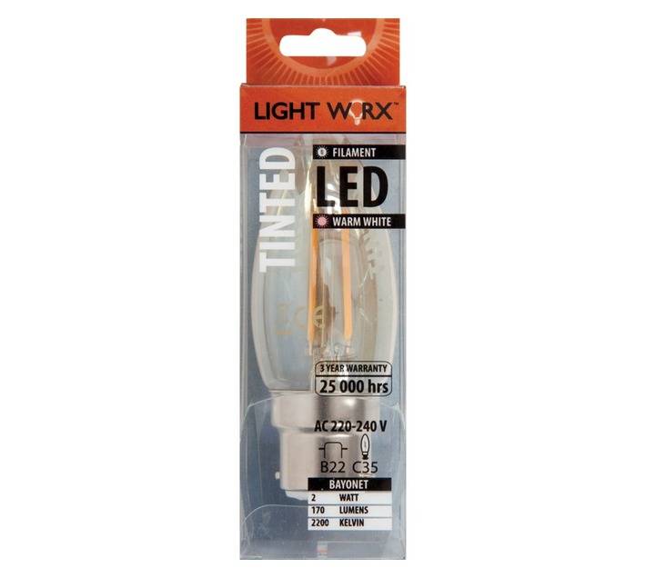 Lightworx LED B22 Filament Candle Bulbs - Amber (2w)