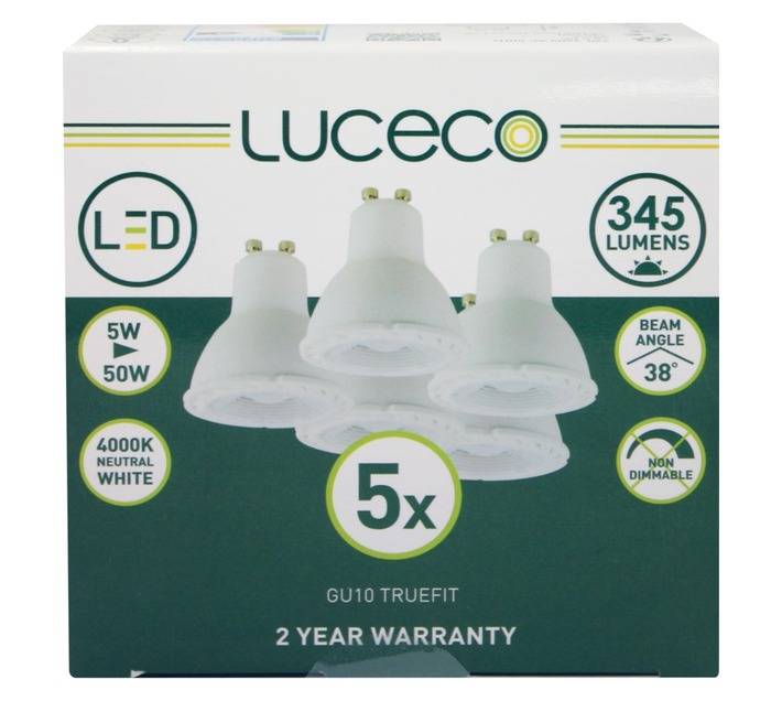 Luceco 5 x GU10 LED Globe - Neutral White (5w)