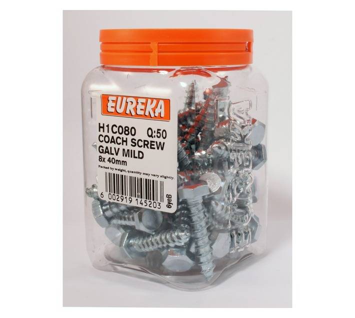 Eureka 50 x H1C080 Coach Screw Galvanised (8 x 40mm)