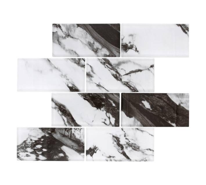 Calcutta Interlocking Mosiac Glass Tiles - White/Black (310 x 305mm)