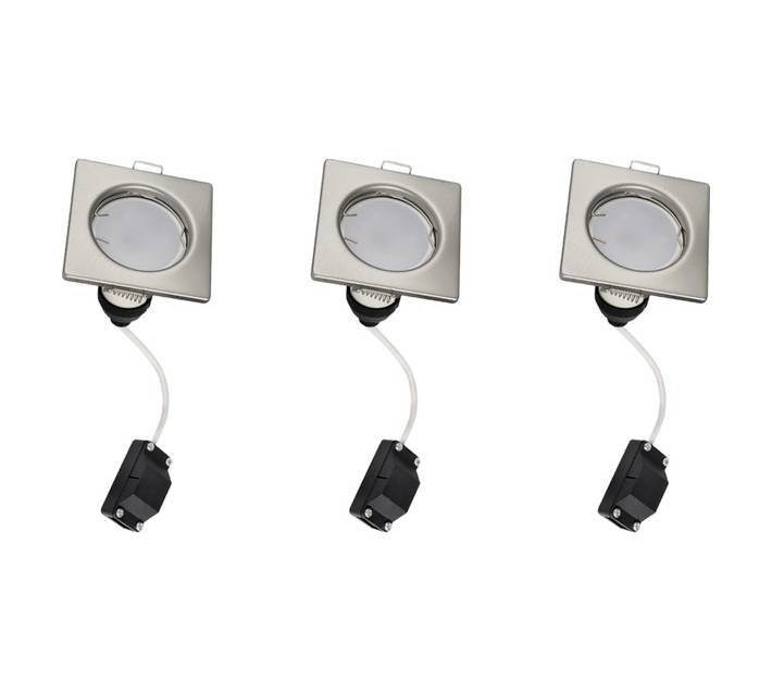 Lightworx 3 x LED GU10 Square Downlight - Satin Chrome (4w)