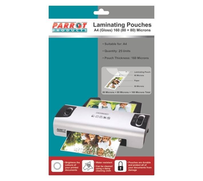 Parrot Products LFA480/25 25 x 160 Micron A4 Laminating Pouches