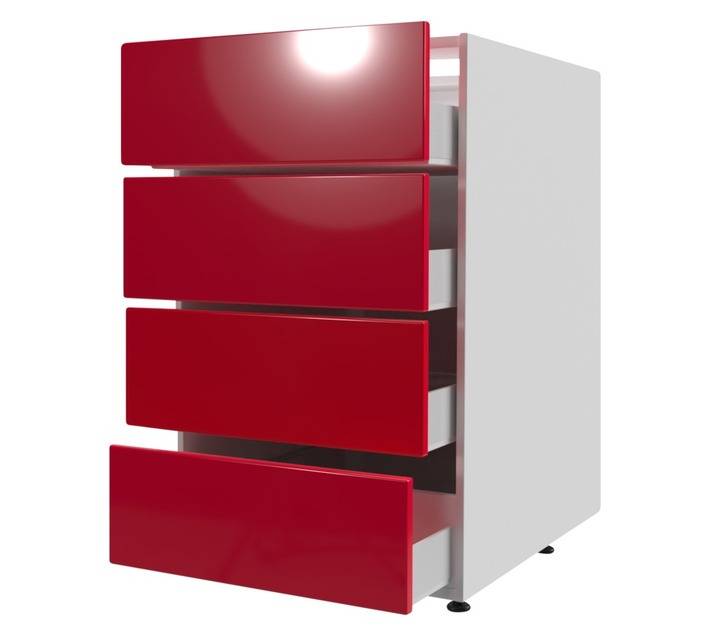 Home and Kitchen Base Unit 4 Drawer Gloss Cabinet - Candy Red (450mm)