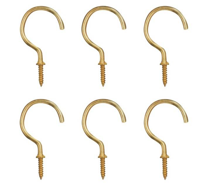 Eureka 6 x Brass Plated Round Cup Hooks (45mm)