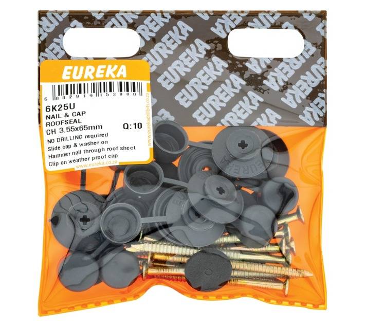 Eureka 10 x Roof Seal Nails and Caps - Chrome (65 x 3.55mm)