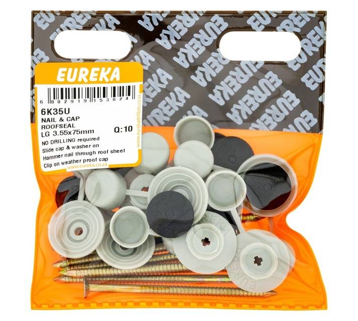 Eureka 10 x Roof Seal Nails and Caps - Gold (75 x 3.55mm)