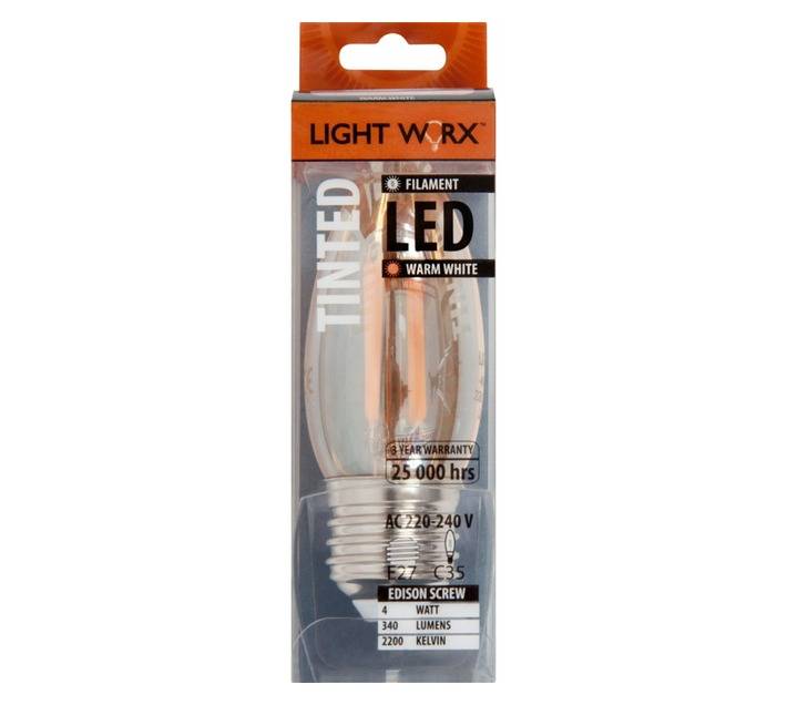 Lightworx C352WAE27 LED E27 Filament Candle Bulbs - Amber (4w)