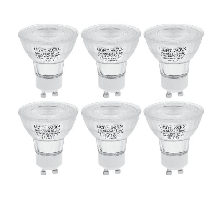 Lightworx 6 x GU10 Glass LED - Warm White (5W)