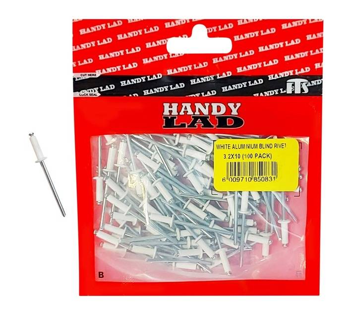Rutherford 100 x Aluminium Blind Rivets - White (10 x 3.2mm)