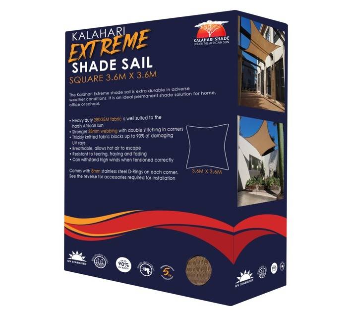 Kalahari Extreme Square Shade Sail - Sand (3600mm)