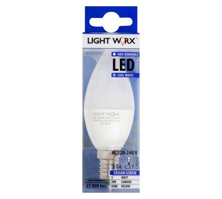 Lightworx LED Candle 3w E14 - Cool White