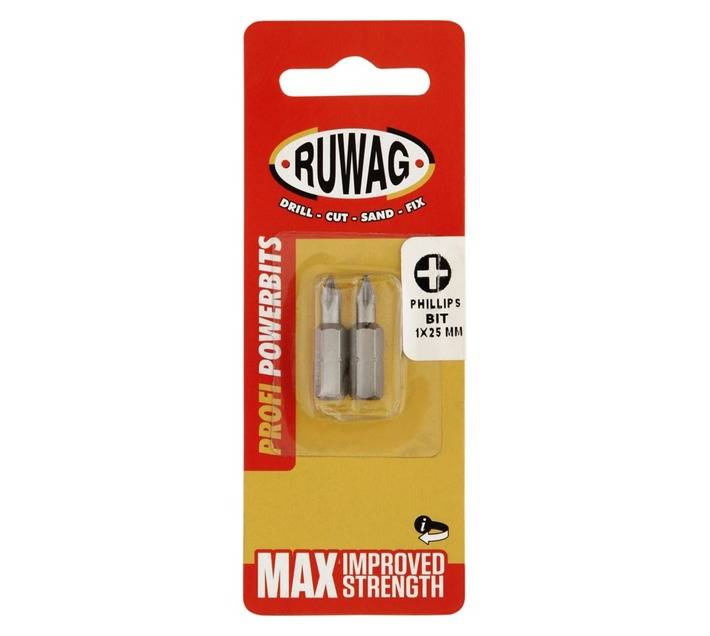 Ruwag 25mm No.1 Professional Power Phillips Bit (2 Pack)