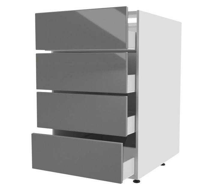Home and Kitchen Base Unit 4 Drawer Gloss Cabinet - Stone Grey (450mm)