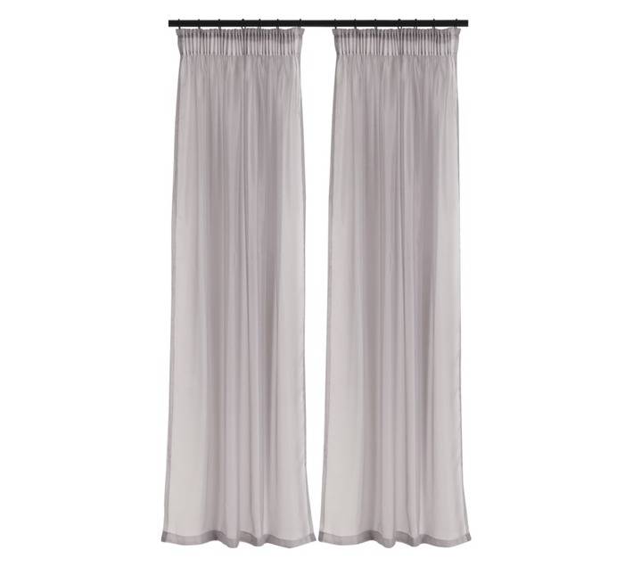 Kubu Textiles 2 x Voile Plain Taped Curtains - Grey (1400 x 2180mm)