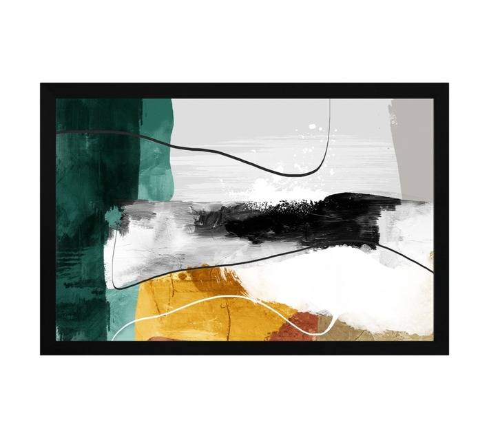 Amber Bay Framed Abstract Canvas Print - Mustard (640 x 940mm)