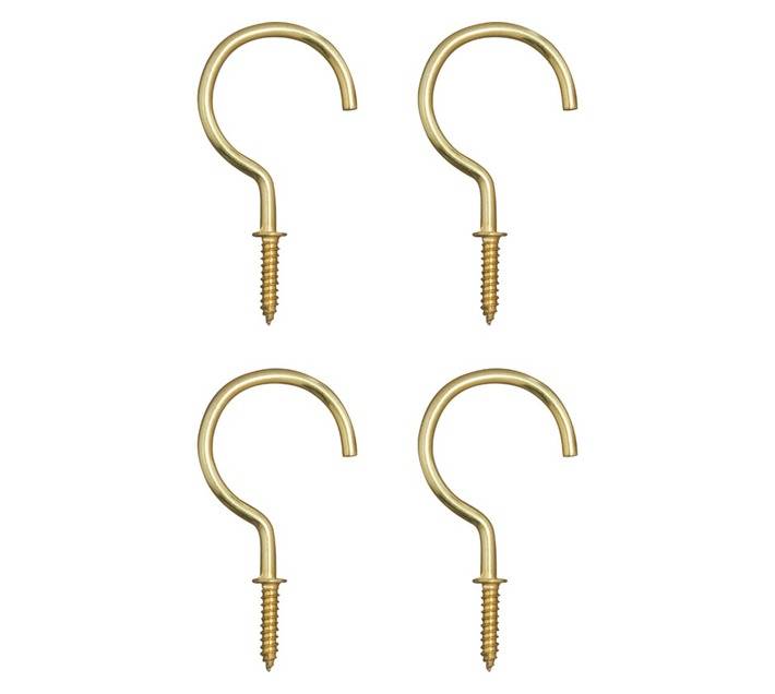 Eureka 4 x Brass Plated Round Cup Hooks (50mm)