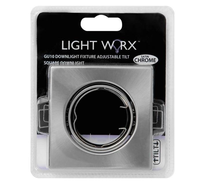 Lightworx GU10 SPOT-06-S-SC Fixture Square Tilt Downlight - Satin Chrome