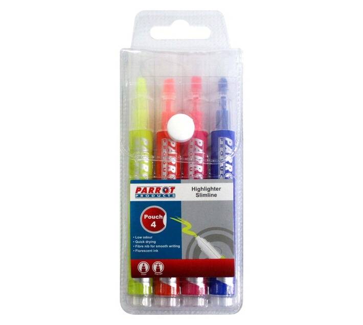 Parrot Products PH0401C 4 x Slimline Highlighter Markers - Assorted