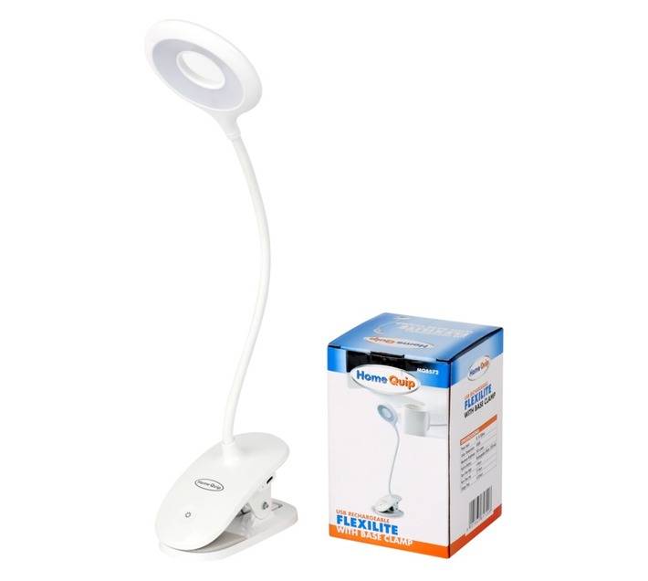 Home Quip Flexilite USB Rechargeable LED Lamp with Base Clamp - White