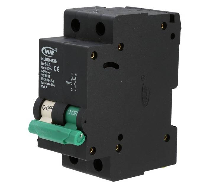NUR Double Pole 6ka 63amp Neu Mini Circuit Breaker