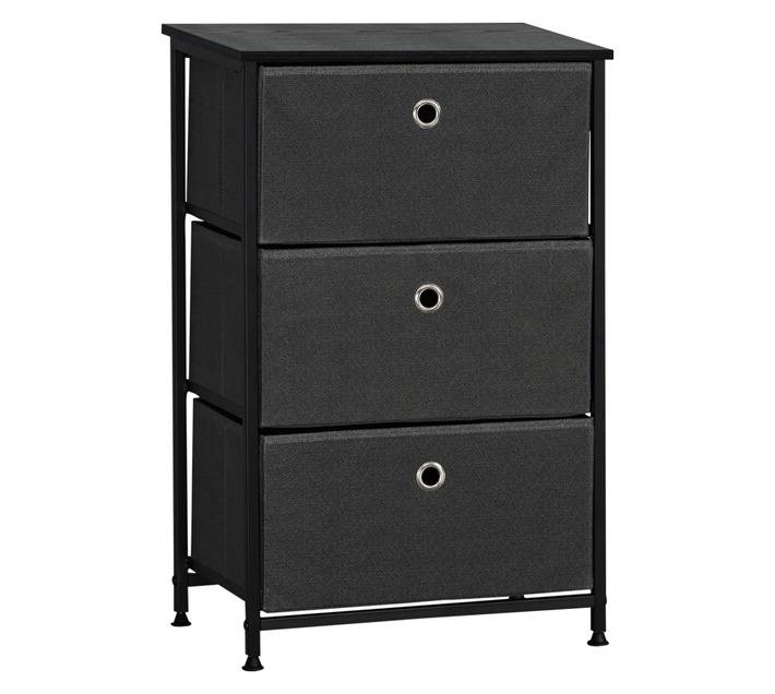 Home and Kitchen Melos Chest with Fabric Drawers - Black/Grey (450 x 300 x 710mm)