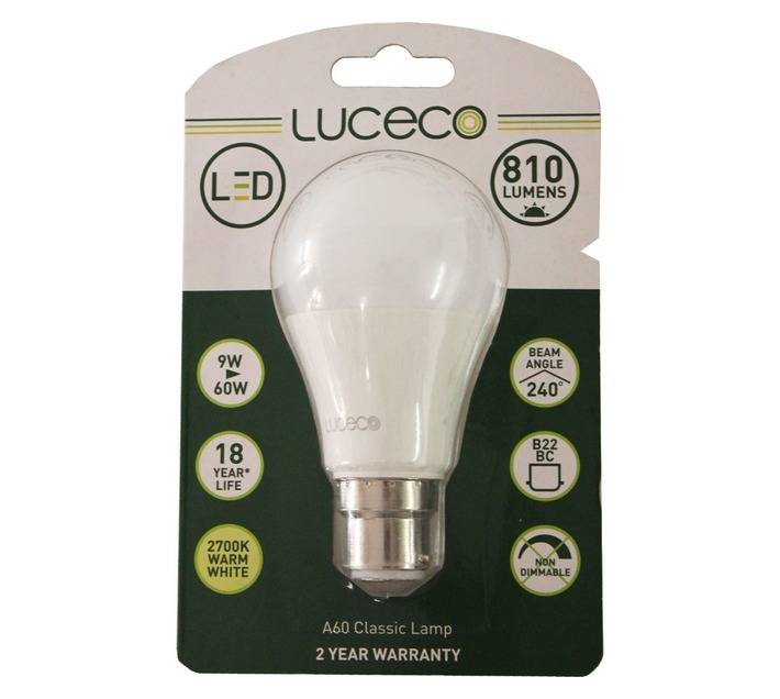 Luceco LED B22 Lamp Globe - Warm White (9W)