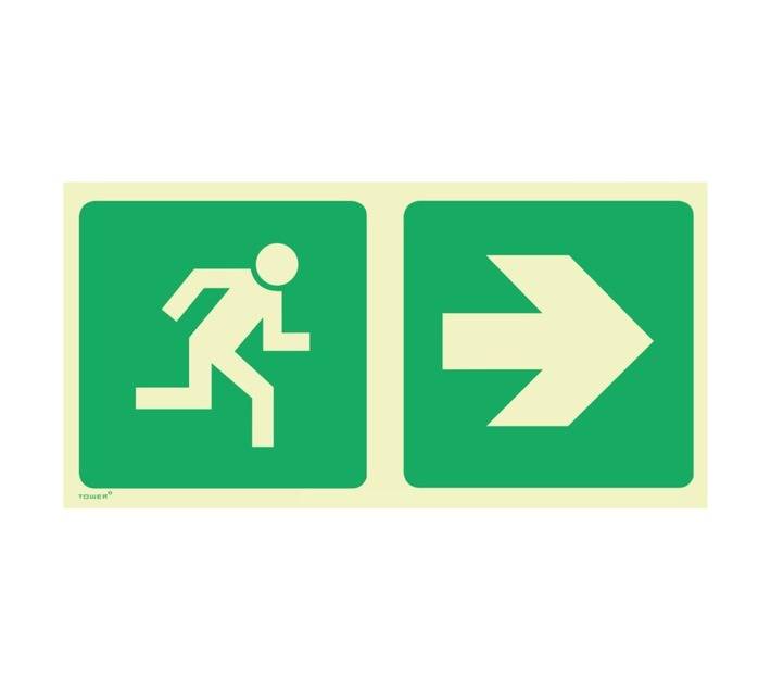 Tower Double Sided Man Running and Green Arrow Sign - Green/White (380 x 190mm)