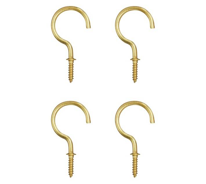 Eureka 4 x Solid Brass Cup Hooks (38mm)